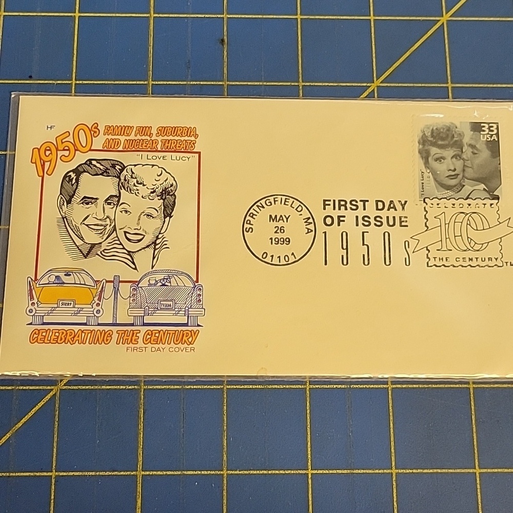 First Day of Issue 1950s Lucy & Ricky USPS Postage Stamp on Envelope